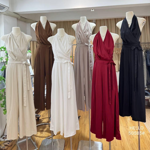 V-neck Halter Neck Sleeveless Jumpsuit